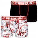 FREEGUN Lot de 2 Boxers Homme Microfibre ANG Blanc Rouge