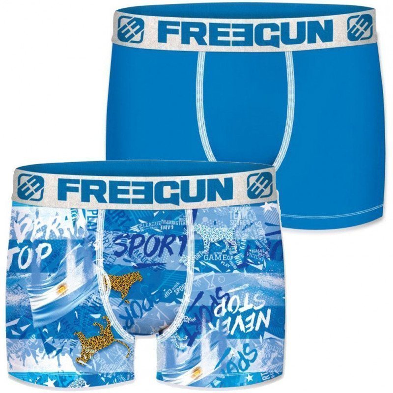 FREEGUN Lot de 2 Boxers Homme Microfibre ARG Ciel Blanc