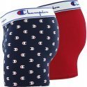 CHAMPION Lot de 2 Boxers Homme Coton MINILOGO Marine Rouge