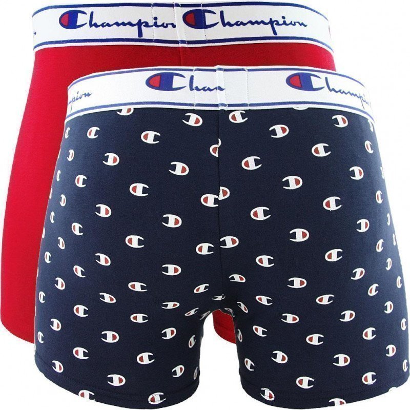 CHAMPION Lot de 2 Boxers Homme Coton MINILOGO Marine Rouge