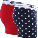 CHAMPION Lot de 2 Boxers Homme Coton MINILOGO Marine Rouge