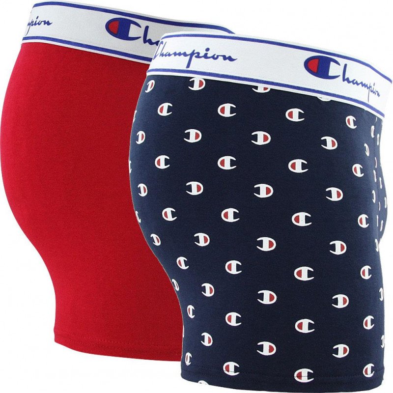 CHAMPION Lot de 2 Boxers Homme Coton MINILOGO Marine Rouge