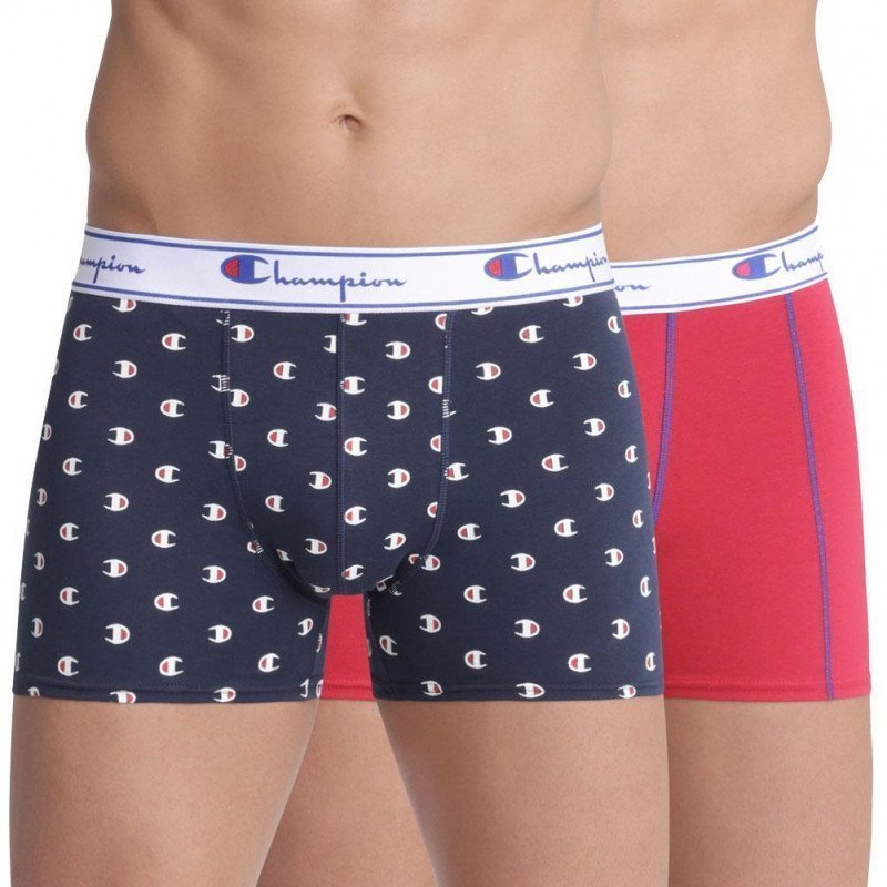 CHAMPION Lot de 2 Boxers Homme Coton MINILOGO Marine Rouge