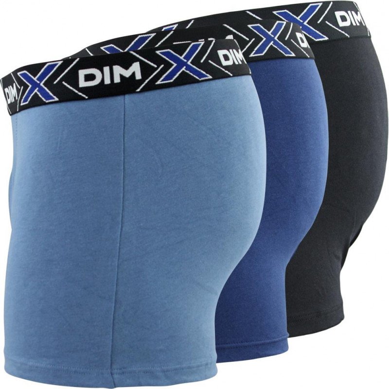 DIM Lot de 3 Boxers Homme Coton X-TEMP Bleu jean Bleu eclipse Noir
