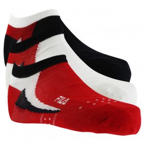 FILA Lot de 3 paires de Socquettes Mixte Coton DIR Marine Rouge Blanc