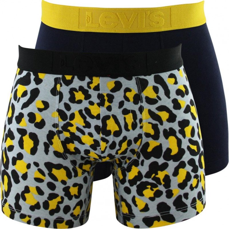 LEVI'S Lot de 2 Boxers Homme Coton CHEETAH Noir Gris Jaune