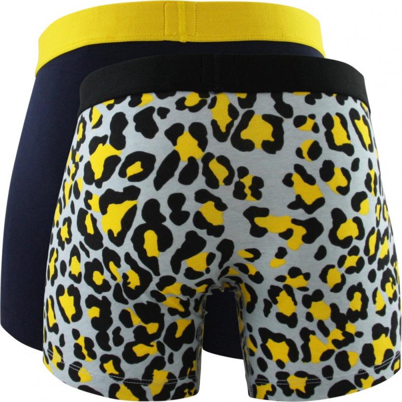 LEVI'S Lot de 2 Boxers Homme Coton CHEETAH Noir Gris Jaune