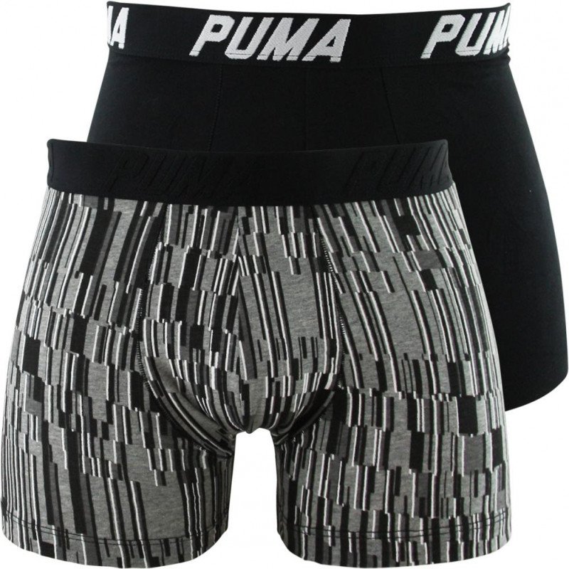 PUMA Lot de 2 Boxers Homme Coton DIGITAL PRINT Noir Gris