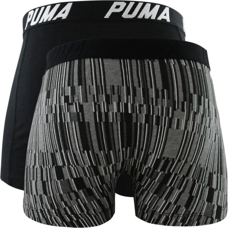 PUMA Lot de 2 Boxers Homme Coton DIGITAL PRINT Noir Gris