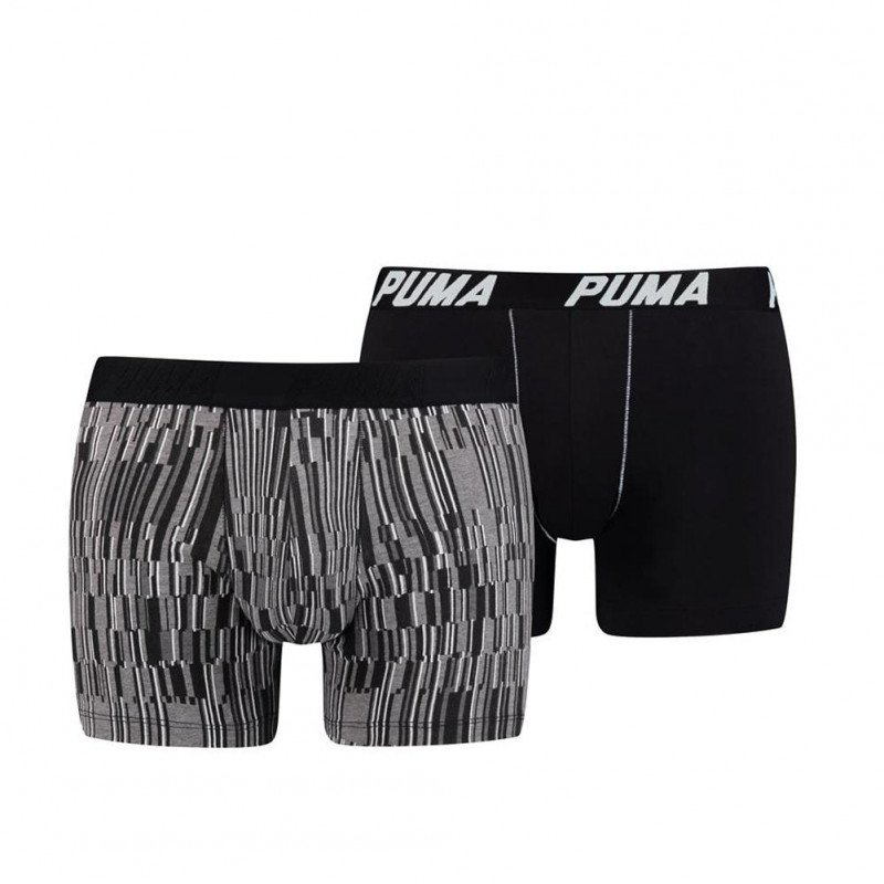 PUMA Lot de 2 Boxers Homme Coton DIGITAL PRINT Noir Gris