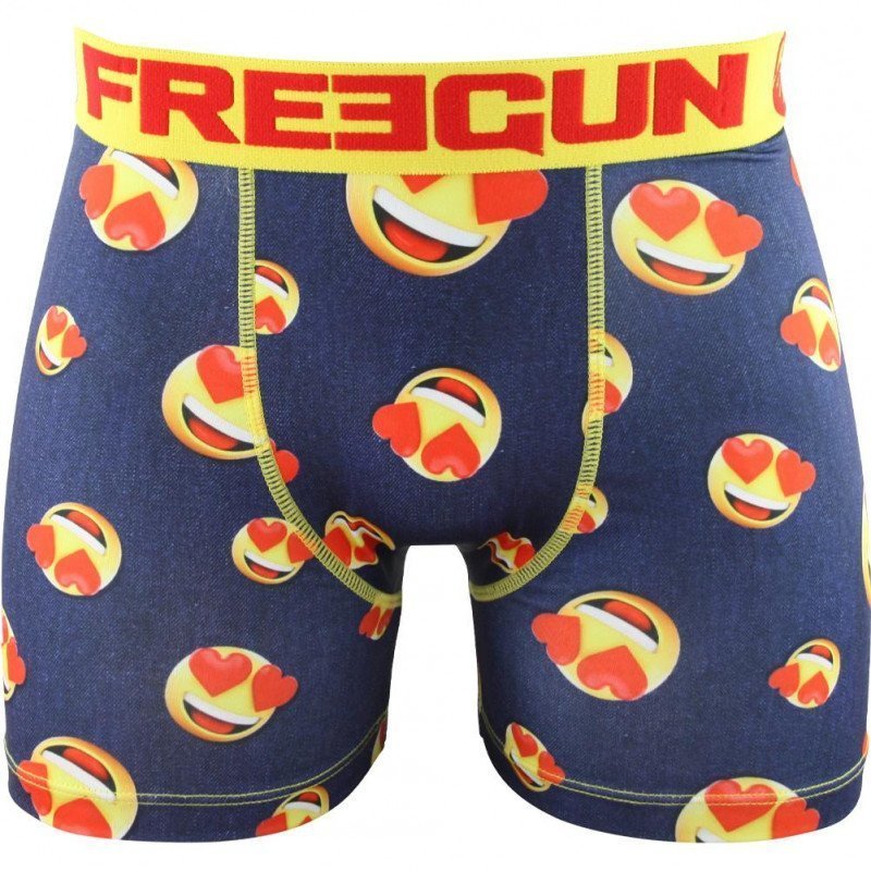 FREEGUN Boxer Homme Microfibre LUV Marine Jaune PREMIUM