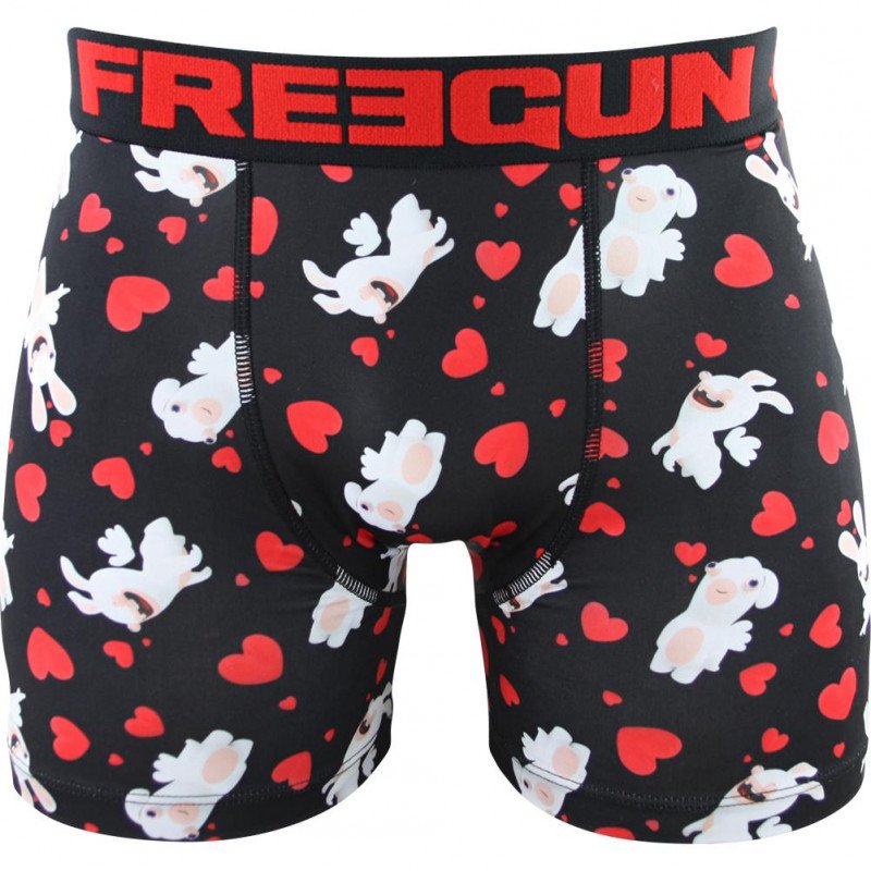 FREEGUN Boxer Homme Microfibre FLY1 Noir Rouge LAPINS CRETINS