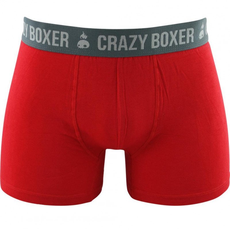 CRAZYBOXER Boxer Homme Coton Bio BCBASS1 Rouge Gris