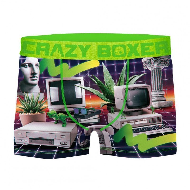 CRAZYBOXER Boxer Homme Microfibre BM4ASS32 RETR Vert Bleu