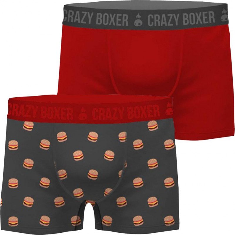 CRAZYBOXER Lot de 2 Boxers Homme Coton Bio BCX2 BURG Gris anthracite Rouge
