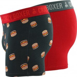 CRAZYBOXER 2 Boxers Homme Coton Bio BCX2 BURG Anthracite Rouge