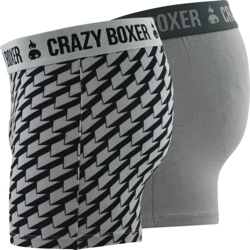 CRAZYBOXER Lot de 2 Boxers Homme Coton Bio BCX2 GEO3 Gris Anthracite