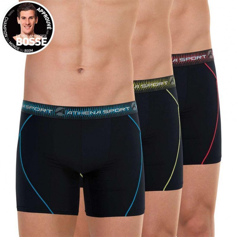 LOT DE 3 Boxer long Sous-vêtements Homme TRAINING Noir et Multicolore