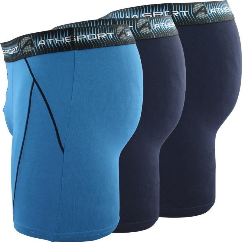 ATHENA Lot de 3 Boxers longs Homme Microfibre TRAINING Marine Bleu