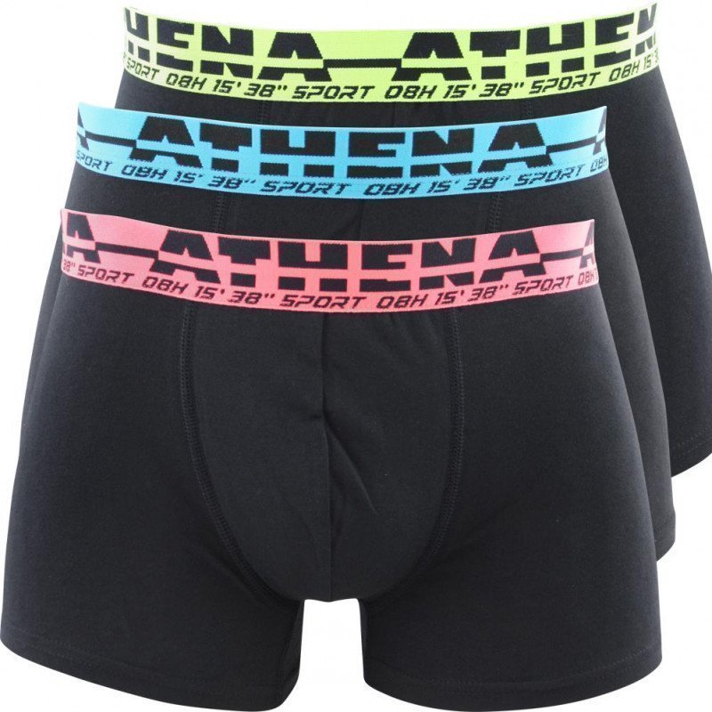 ATHENA Lot de 3 Boxers Homme Coton EASYSPORT Noir Noir Noir