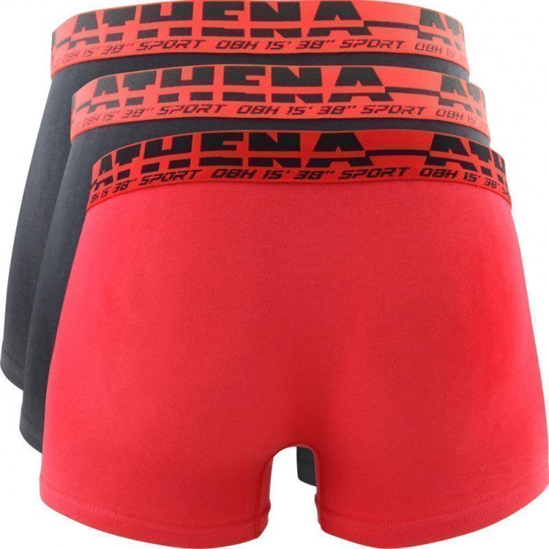 ATHENA Lot de 3 Boxers Homme Coton EASYSPORT Noir Rouge