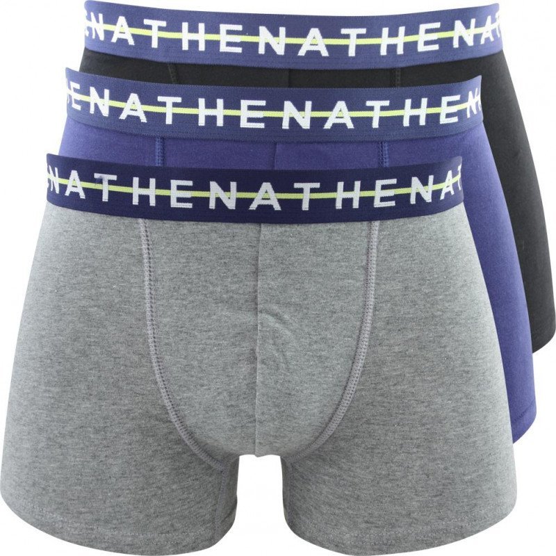 ATHENA Lot de 3 Boxers Homme Coton EASY CHIC Indigo Gris chiné Noir
