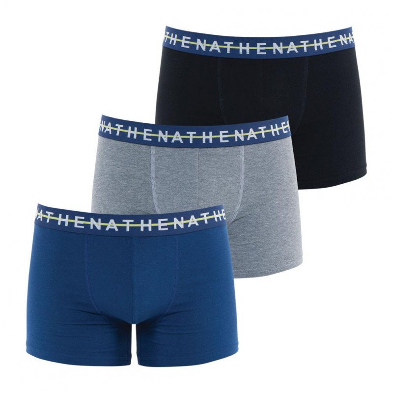 ATHENA Lot de 3 Boxers Homme Coton EASY CHIC Indigo Gris chiné Noir