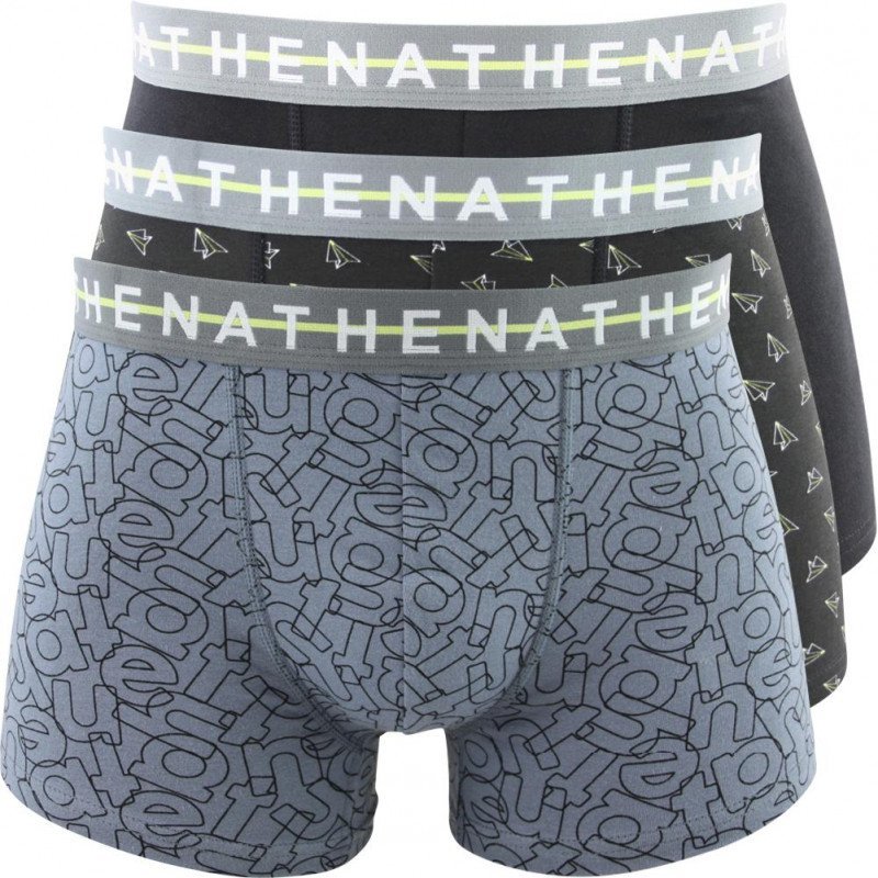 ATHENA Lot de 3 Boxers Homme Coton EASY CHIC Imprimé lettres Imprimé air plane Noir