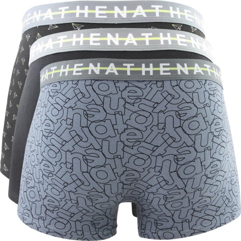 ATHENA Lot de 3 Boxers Homme Coton EASY CHIC Imprimé lettres Imprimé air plane Noir