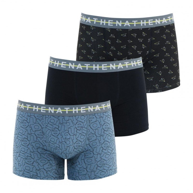 ATHENA Lot de 3 Boxers Homme Coton EASY CHIC Imprimé lettres Imprimé air plane Noir