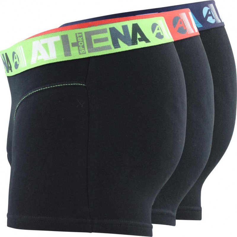 ATHENA Lot de 3 Boxers Homme Coton ENDURANCE3 Noir Noir Noir