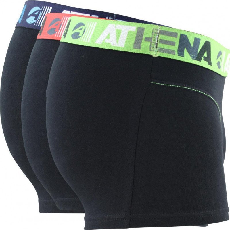 ATHENA Lot de 3 Boxers Homme Coton ENDURANCE3 Noir Noir Noir