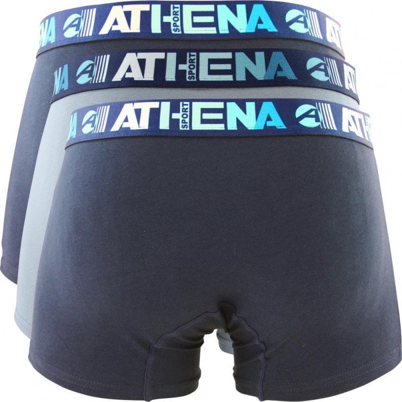 ATHENA Lot de 3 Boxers Homme Coton ENDURANCE3 Marine Gris Marine