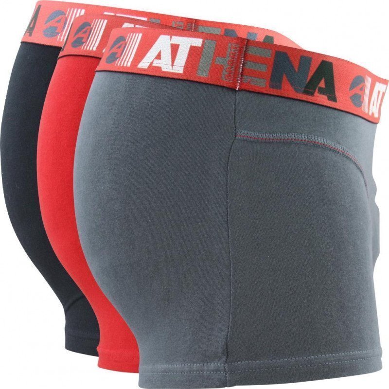 ATHENA Lot de 3 Boxers Homme Coton ENDURANCE3 Rouge Poivre Noir