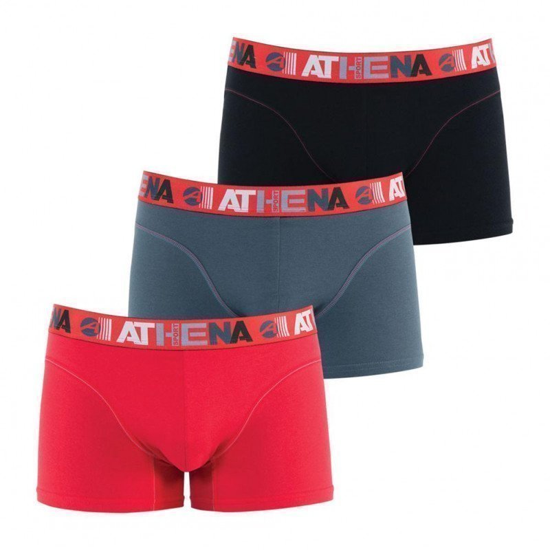 ATHENA Lot de 3 Boxers Homme Coton ENDURANCE3 Rouge Poivre Noir