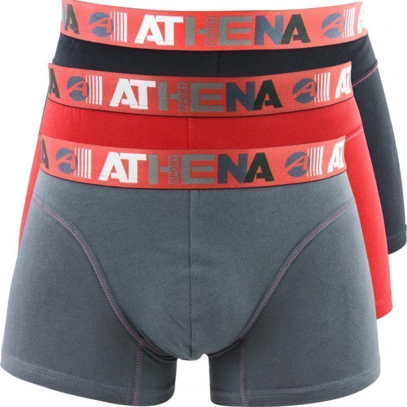 ATHENA Lot de 3 Boxers Homme Coton ENDURANCE3 Rouge Poivre Noir