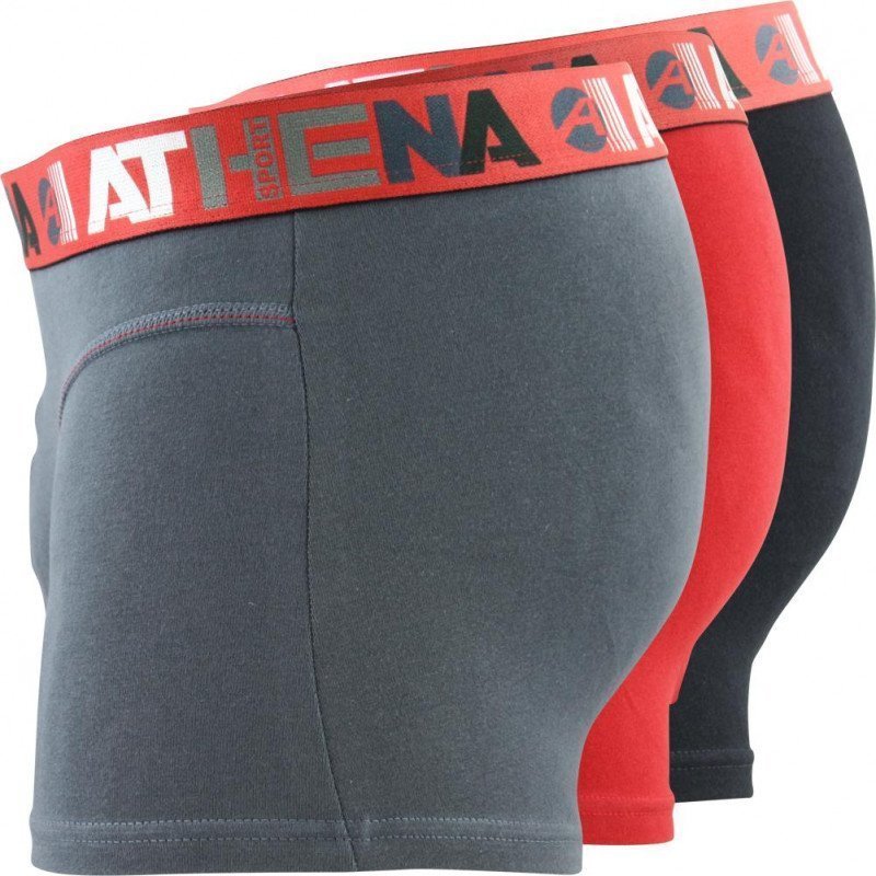 ATHENA Lot de 3 Boxers Homme Coton ENDURANCE3 Rouge Poivre Noir