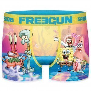 FREEGUN Boxer Homme Microfibre GRO Jaune Bleu BOB L'EPONGE