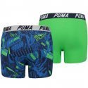 PUMA Lot de 2 Boxers Garçon Coton AOP Bleu Vert