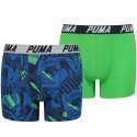 PUMA Lot de 2 Boxers Garçon Coton AOP Bleu Vert