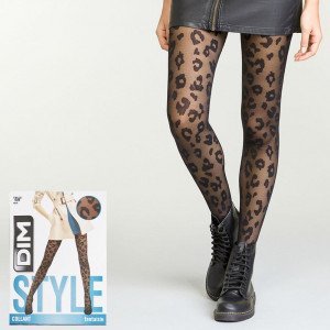 DIM Collant Femme STYLE FANTAISIE Léopard Noir 21D