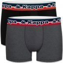 KAPPA Lot de 2 Boxers Homme Coton BCX2TRIAS2 Gris Noir