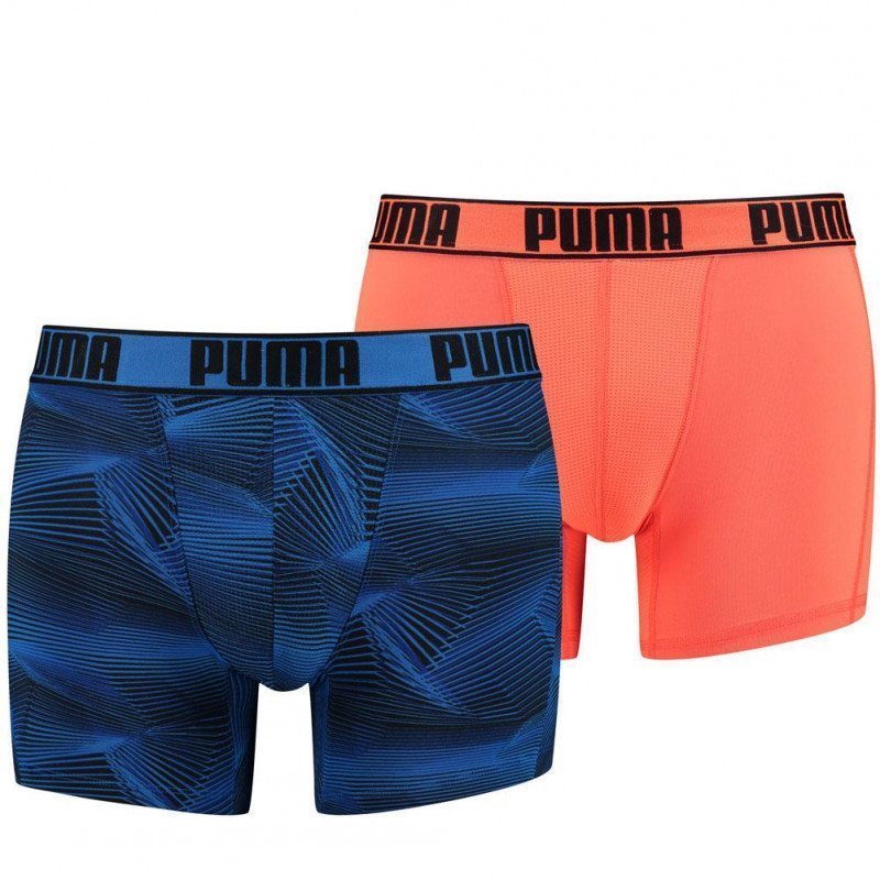 PUMA Lot de 2 Boxers Homme Microfibre ACTIVE PRINT Bleu Orange