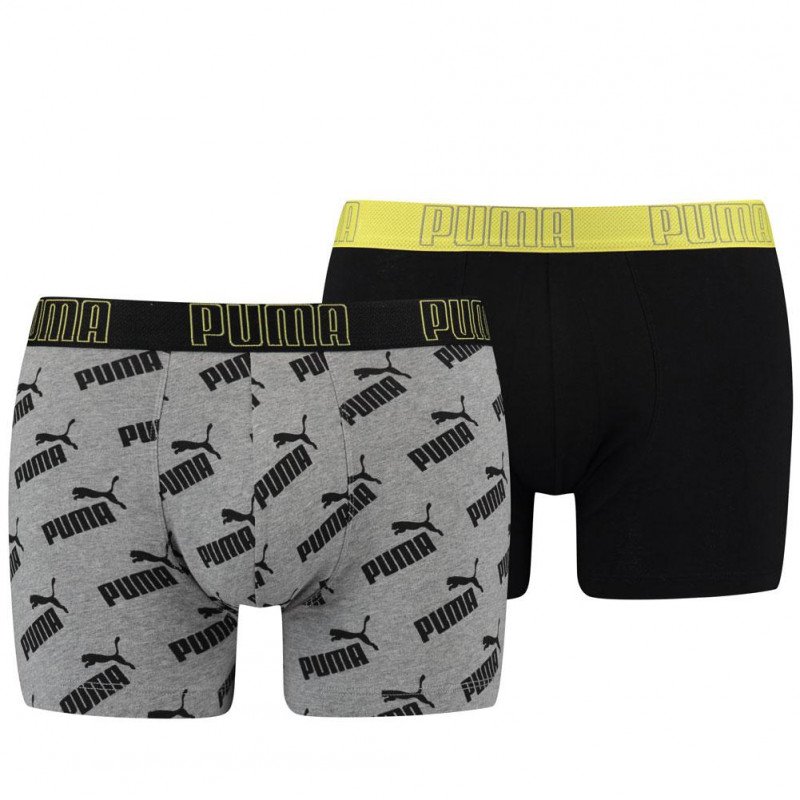 PUMA Lot de 2 Boxers Homme Coton LOGOAOP Gris Noir