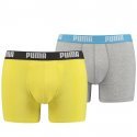 PUMA Lot de 2 Boxers Homme Coton BASIC Jaune Gris