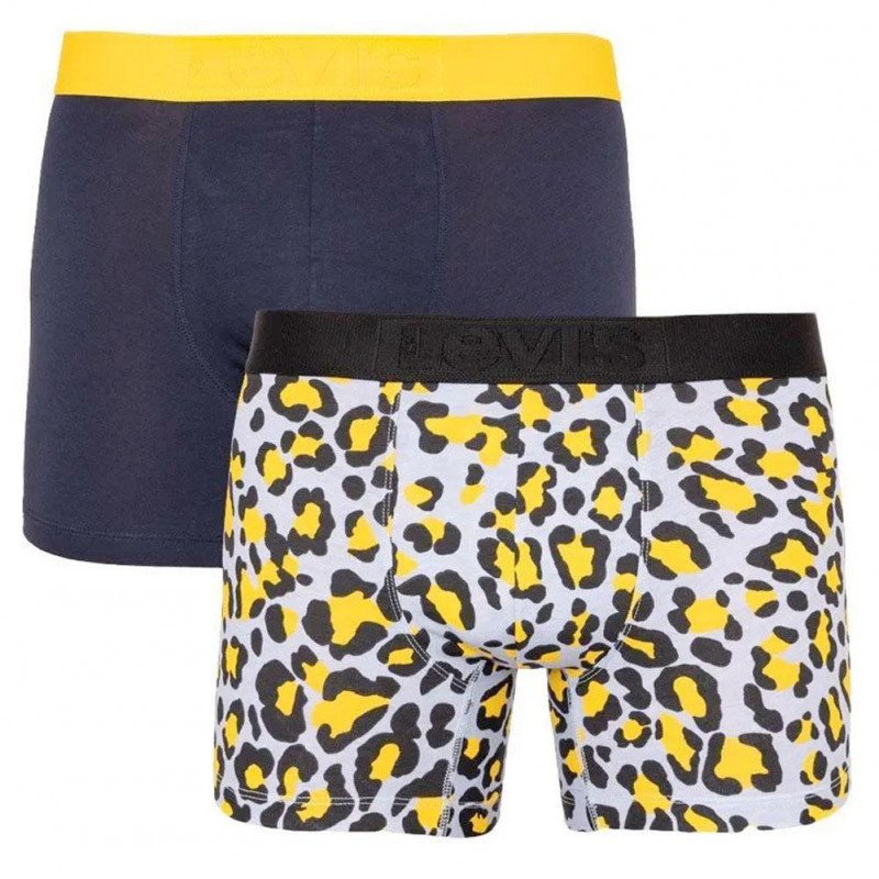 LEVI'S Lot de 2 Boxers Homme Coton CHEETAH Noir Gris Jaune