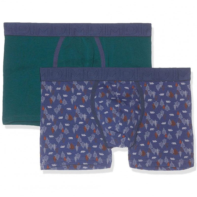 DIM Lot de 2 Boxers Homme Coton MIXANDFANCY Vert pacifique Imprimé foret