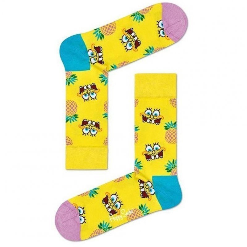 HAPPY SOCKS Chaussettes Homme Coton FINEAPPLESURPRISE Jaune BOB L'EPONGE