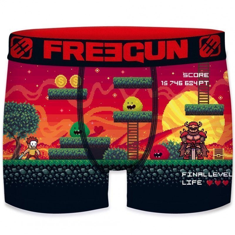 FREEGUN Boxer Homme Microfibre STA Rouge Noir PREMIUM