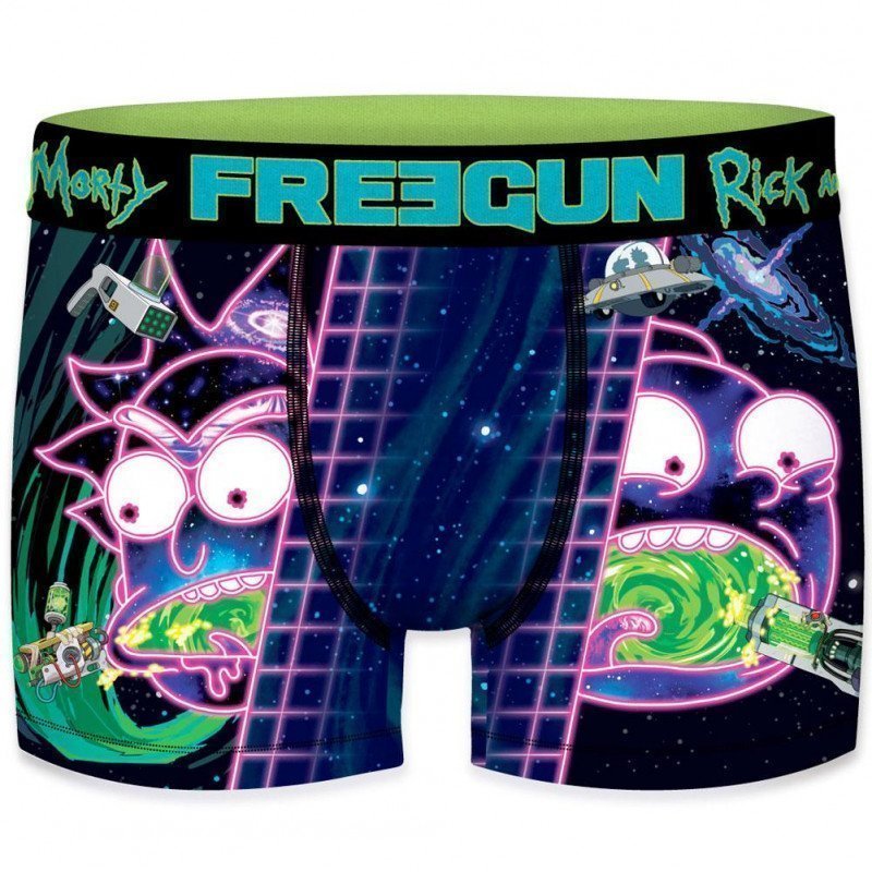 FREEGUN Boxer Homme Microfibre BAM Noir Rose RICK ET MORTY